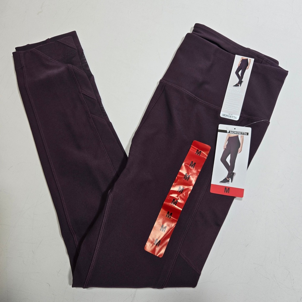 Mondetta Active Legging Women Medium Purple Mesh Trim High Waisted Side Pockets